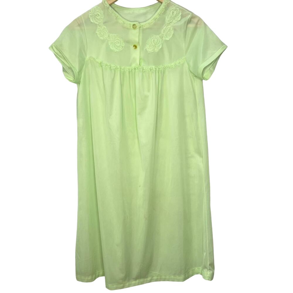 Vintage Nancy King Short Nylon Satin Nightgown Mint Green Size M Floral